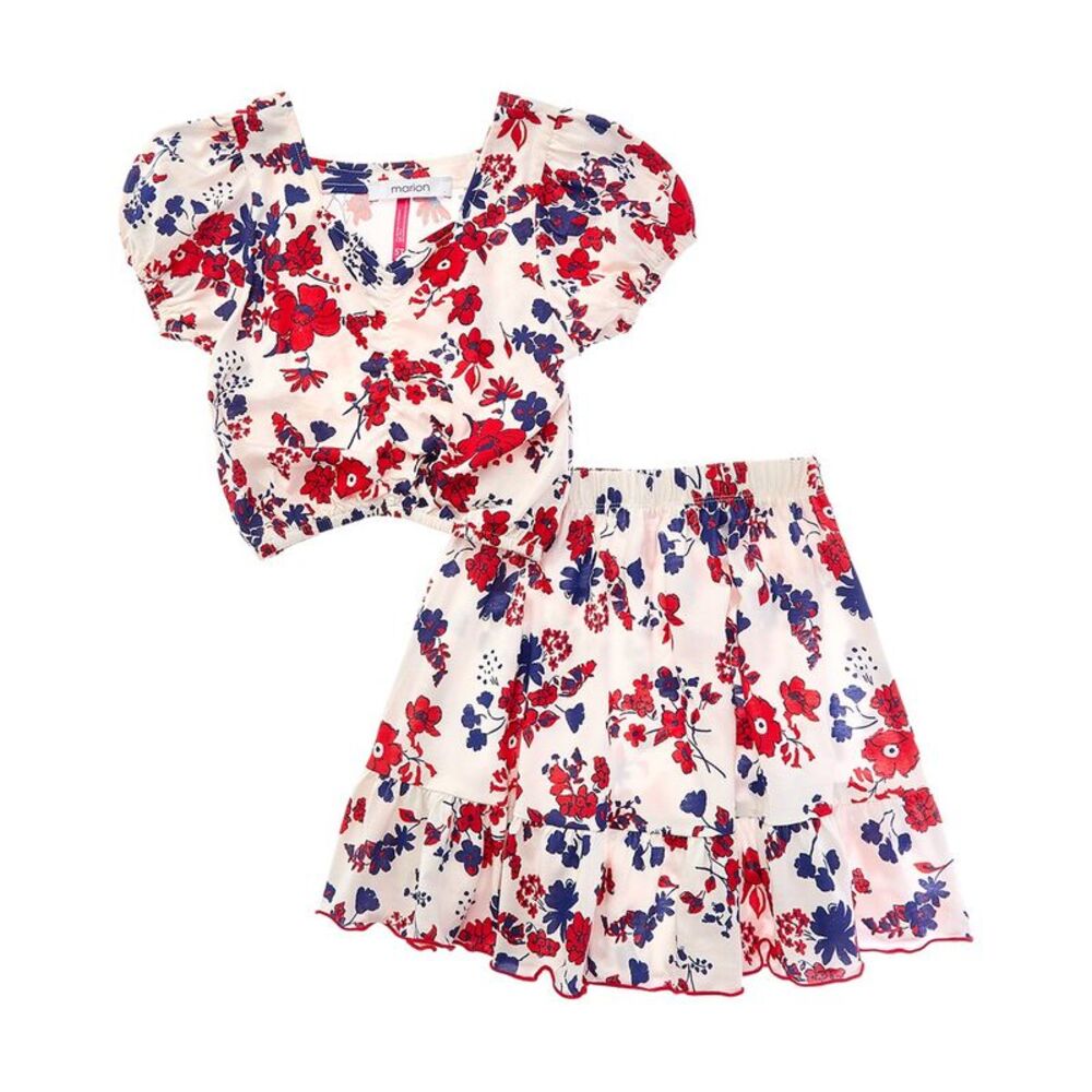 Marion Girls  2Pc Floral Top & Skirt Set, White